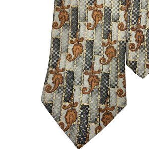 Bill Blass Signature Collection Silk Tie Grey Gold Paisley Geometric Canada Made